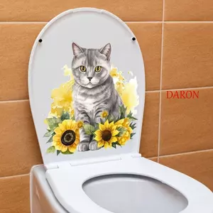 DARON Cat Toilet Sticke, Đề Can Dán Tường Mèo Đáng Yêu Chống Thấm Nước, Phim Hoạt Hình Vui Nhộn Tự Dính Phòng Tắm Bức Tranh Tường Phòng Tắm