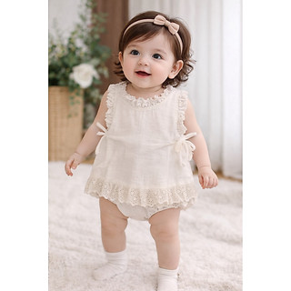 Áo Tay Bèo Ren Muslin bé gái Little Bee