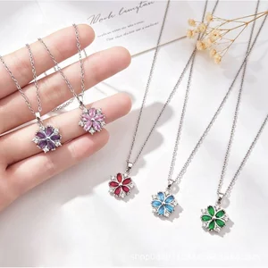 Vòng Cổ Nữ Phong Cách Mới Nhật Bản Hàn Quốc Bông Tuyết Zircon Cánh Hoa Niche Thiết Kế Mặt Dây Chuyền Sang Trọng Nhiều Màu Tùy Chọn Vòng Cổ