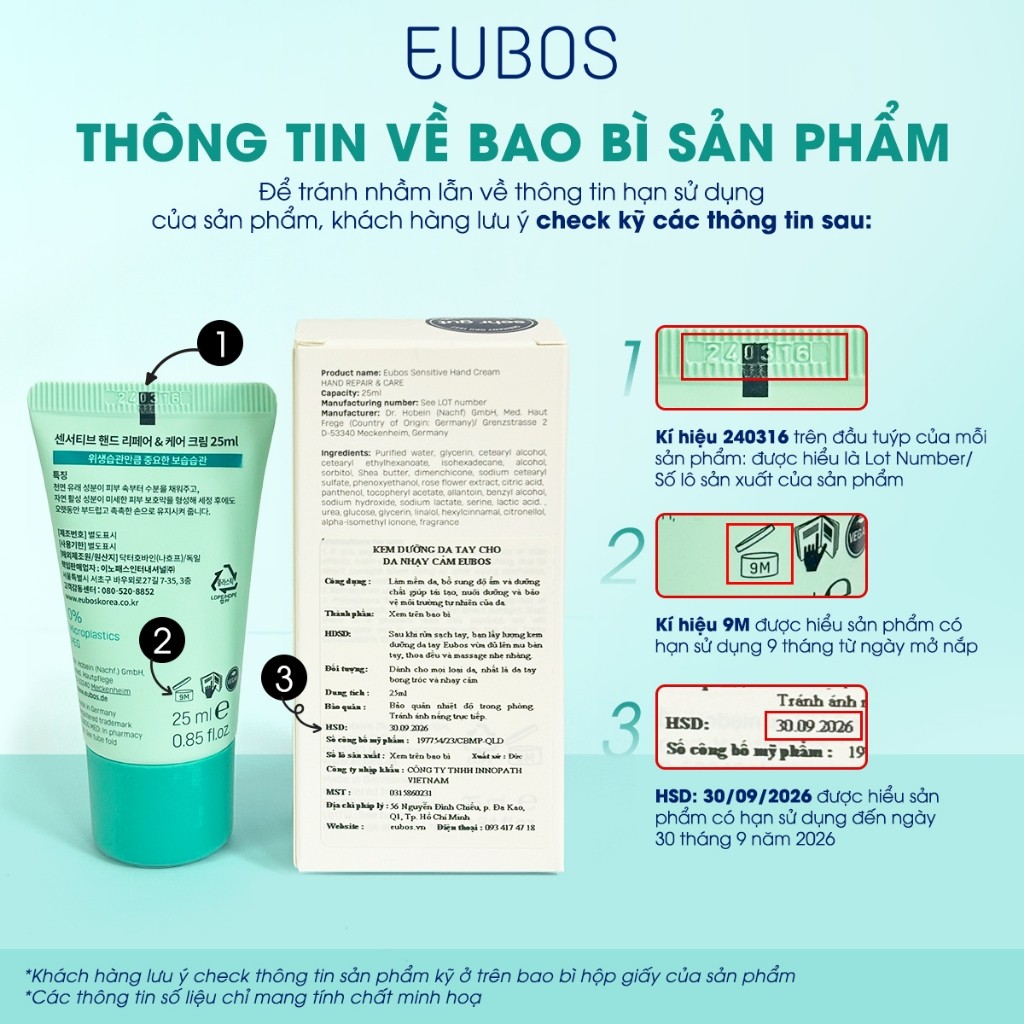 Combo 2 Kem Dưỡng Da Tay EUBOS Giúp Mềm Mịn, Dưỡng Ẩm Chuyên Sâu 24h An Toàn Cho Da Nhạy Cảm 25ml
