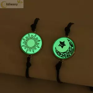 EDIWANY Vòng Tay Cặp Đôi, Vòng Tay Bện Punk Có Thể Điều Chỉnh, Retro Dạ Quang Mặt Trời Mặt Trăng Tay Dây Chuyền Cặp Đôi Món Quà Trang Sức
