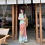 Bộ đồ phong cách kỳ nghỉ bên bờ biển Áo Vest xếp ly độc đáo dành cho nữ mùa hè Retro Tie-Dye Váy nửa dài hai @ -