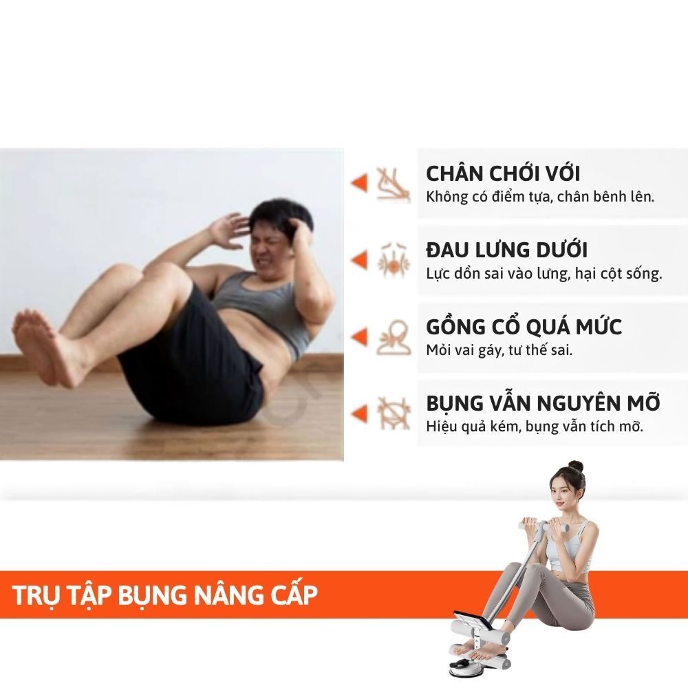 HuyDangSport Dụng cụ tập cơ bụng nâng cấp 2 đế, trụ T kèm dây kéo hút chân không tại nhà DC003