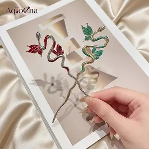 AqToCna Trung Quốc Rắn Kẹp Tóc Phong Cách Vintage Hoa Kim Loại Tóc Sti Duyên Dáng Phụ Kiện Tóc Cho Nữ Nghệ Thuật Hiện Đảng AqToCna