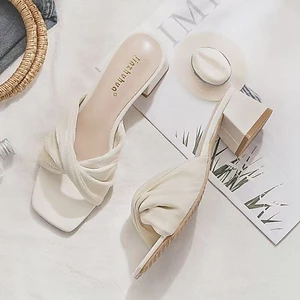 Dép quai ngang mũi vuông dành cho nữ Giày sandal nữ cỡ lớn mùa hè Giày cao gót đế dày phong cách Hà