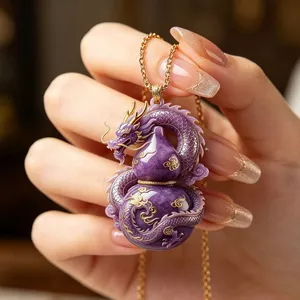 Tiêu đề rồng tím Tài lộc Lời tốt lành Mặt dây chuyền phước lành Bầu rồng Ánh sáng tinh tế Vòng cổ hợp thời trang quốc gia sang trọng cho gia đình Dây chuyền may mắn 2026-6-26