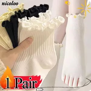 Tất năm ngón tay NICOLOO, Tất Cotton uốn cong viền thoáng khí, Tất hở mũi dễ thương dành cho nữ