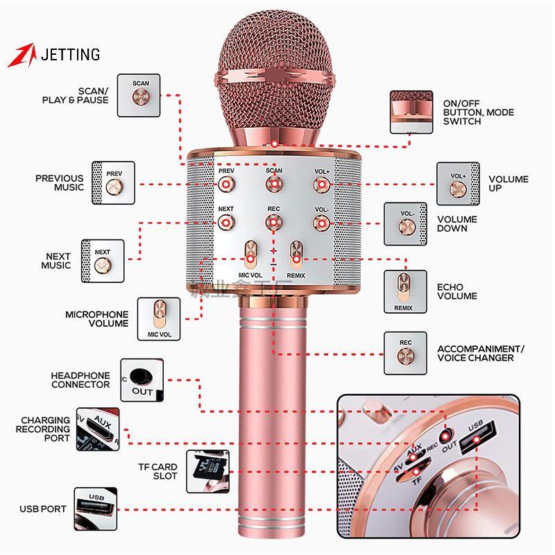 JETTING Karaoke Micro Không Dây Mic Cho Điện Thoại Di Động Làm Hát Condenser Mikrofon Blutooth Điện Thoại Thông Minh Micro DJ Âm Thanh J