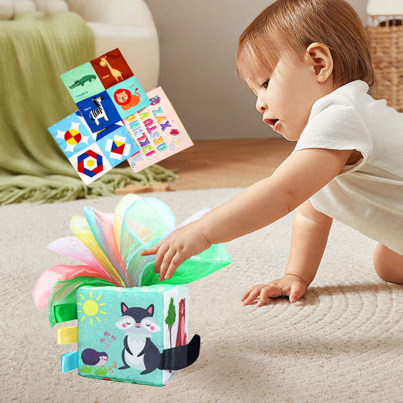 Đồ Chơi Hộp Khăn Giải Trí Cho Bé, Thiết Kế Hình Thú Dễ Thương, Đồ Chơi Giác Quan Montessori Cho Bé 0-3 Tuổi
