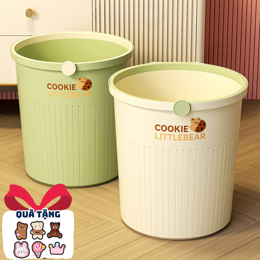 Thùng Rác Nhựa Nắp Xoay 360 Cao Cấp, Thùng Rác Cookie Little Bear Sang Trọng, Tiện Dụng Cho Gia Đình