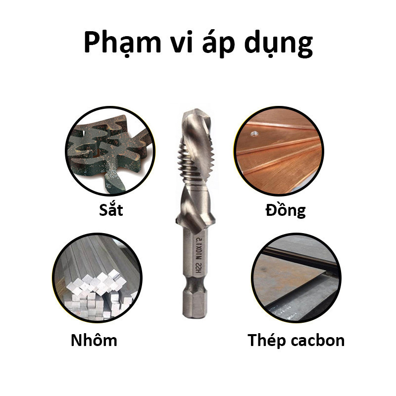 Bộ 6 Mũi Khoan Taro Ren từ, M3 M4 M5 M6 M8 M10 Hss cứng inox, Bền, Linh hoạt, Sắc nét