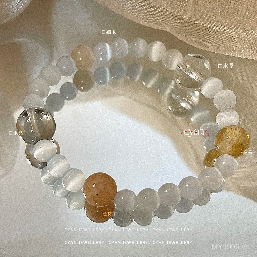 Vòng tay opal trong suốt màu trắng, năng lượng mặt trời - Chính hãng từ Trung Quốc