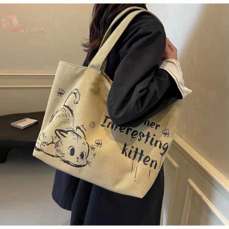 KOPA Vải Totes Dung Tích Lớn Lưu Trữ Túi Xách Nữ Tote Anime Chữ Cái Túi Đeo Vai Bé Gái Thường Ngày Đi Lại Túi Di Động Lớn VN
