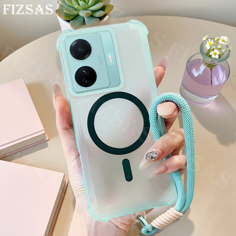Ốp Silicon Cho VIVO T1 5G T1 Pro 5G T1X Ốp Điện Thoại Mờ Bướm Ngọc Trai Dây Thẩm Mỹ Không Dây Vòng Từ Tính Bao