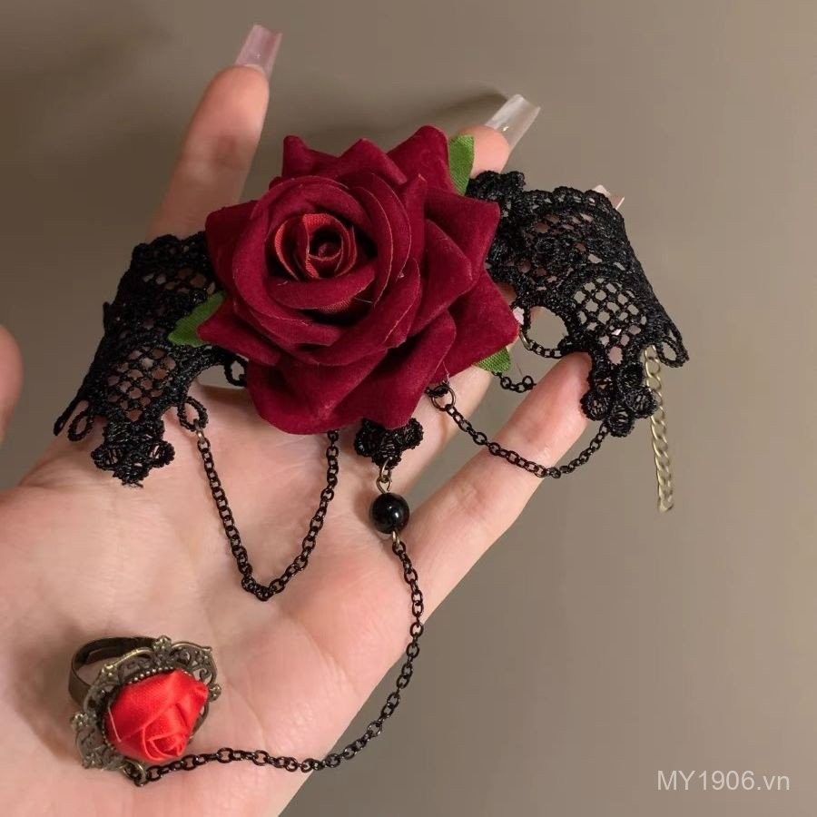 Phong Cách Punk Gothic Retro - Nhẫn Cổ Tay Hoa Hồng Ren Lolita
