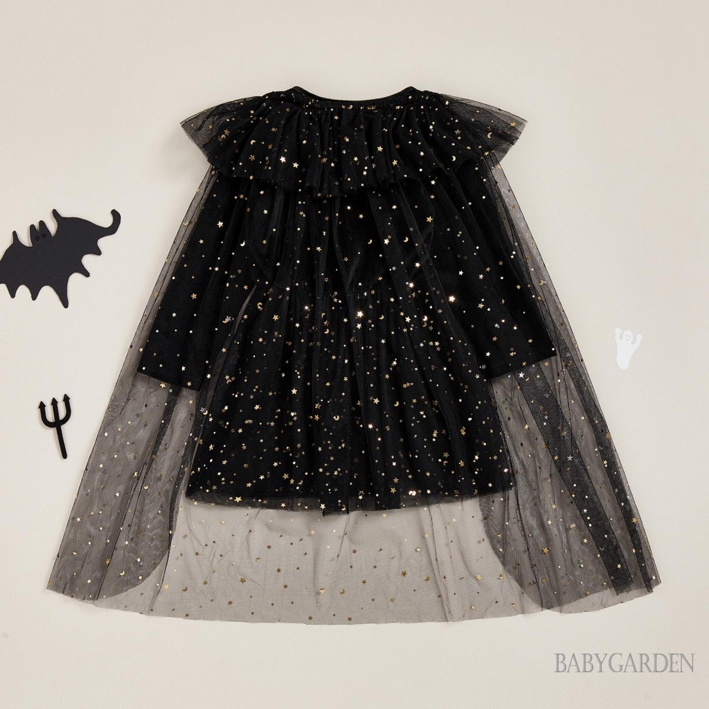 1-6 Tuổi Trẻ Em Bé Gái Halloween Mèo Trang Phục Dài Tay Cổ Tròn Áo Chắp Vá Có Khăn Choàng