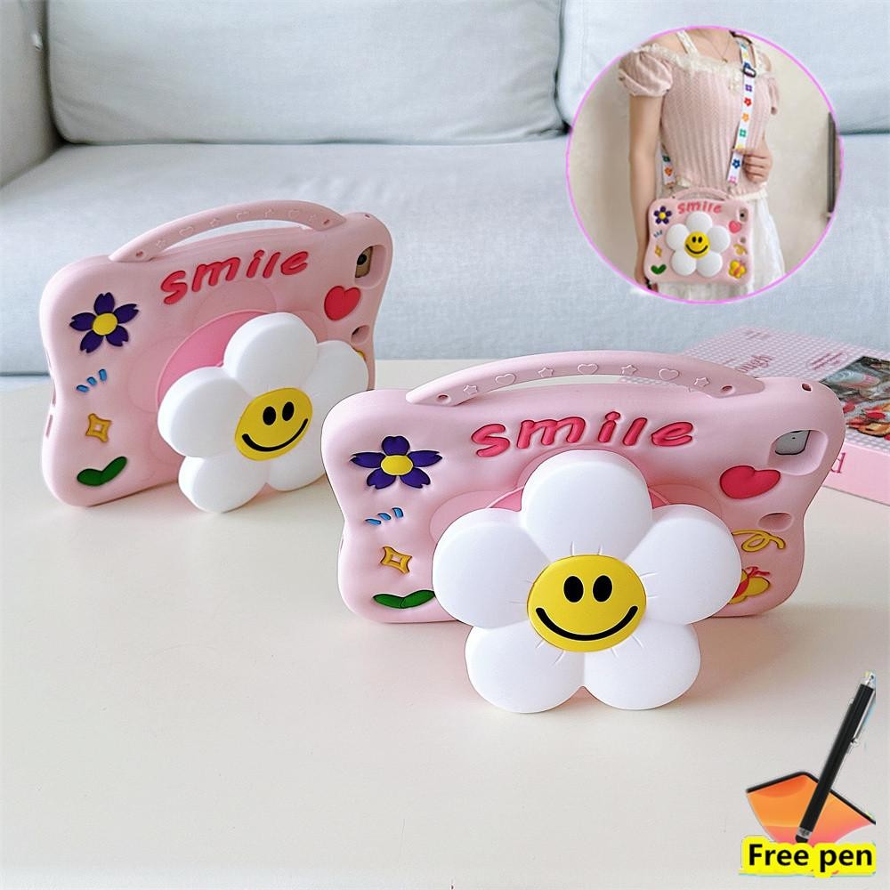 Ốp Lưng Tương Thích Cho Honor Pad X9a 11.5inch 2025 Màu Hồng Hoạt Hình Dễ Thương Trẻ Em Silicon Chống Sốc Hoa Mềm Vỏ Máy Tính Bảng Dây Đeo Bao