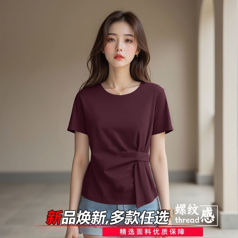 Áo thun ngắn tay cổ tròn nữ, thiết kế rộng rãi phù hợp mùa hè