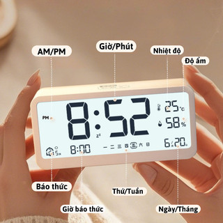 Đồng Hồ Báo Thức Để Bàn Bunnies House – Màn Hình LCD Cao Cấp Hiển Thị Nhiệt Độ, Độ Ẩm Đa Năng
