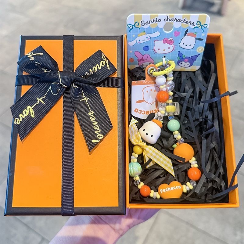 Phụ Kiện Điện Thoại Di Động Chính Hãng Sanrio Hoạt Hình Kuromi KT Mèo Nơ Hạt Ngắn Dây Xích Điện Thoại Di Động Móc Chìa Khóa Đính Hạt Dây Đeo Cổ Tay Điện Thoại Di Động Đa Năng