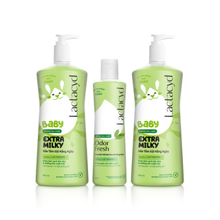 Bộ 2 Chai Sữa Tắm Gội Trẻ Em Lactacyd Baby Extra Milky Size Jumbo 800ml + Chai DDVS Phụ Nữ Lactacyd Odor Fresh 250ml