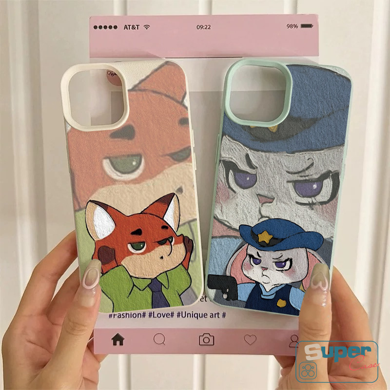 Ốp Lưng Tương Thích Cho IPhone 16 15 11 13 14 12 Pro Max X XS Max XR 14 12 Pro Max 16 15 14 Plus Cặp Đôi Hoạt Hình Thời Trang Dễ Thương Thỏ Cáo Họa Tiết Da Cảm Thấy Da