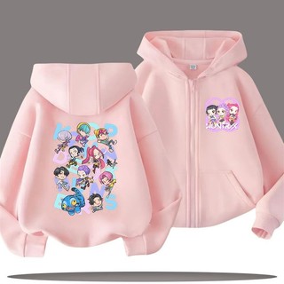 Trẻ Em Kpop Demon Hunters Áo Khoác Zip Up Áo Anime Hoạt Hình In Hình Thời Trang Áo Khoác Thường Ngày