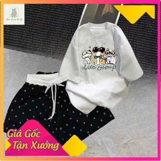 sét bộ quần ĐÙI cộc CHỮ A cạp chun màu trắng +mix áo phông -chữ G R O U P in ở giữa áo -