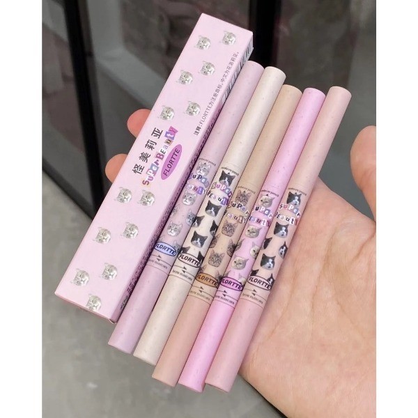 Chì kẻ mày mascara FLORTTE kẻ lông mày 2 đầu tiện dụng hình meow chống nước bám màu lâu trôi