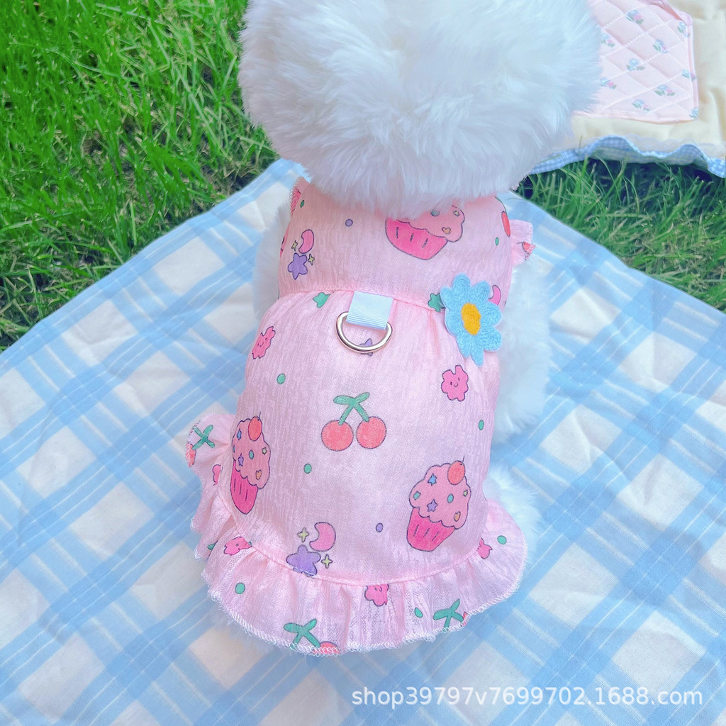 Quần Áo Thú Cưng ins Phong Cách Thoáng Khí Gạc Quần Áo Mèo Mùa Hè Váy Mỏng Quần Áo Chó Teddy Pomeranian