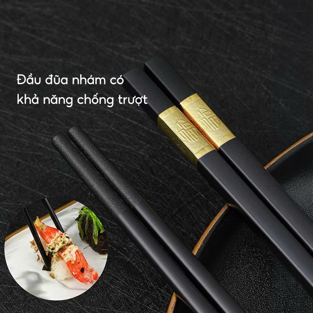 10 Đôi Đũa Kháng Khuẩn Mạ Vàng Đũa Nhựa Ăn Cơm Phong Cách Hàn Quốc Nhựa Đen Chống Trơn Chống Mốc Chịu Nhiệt