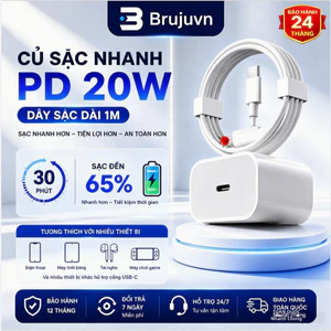 BJ Bộ Sạc Nhanh PD 20W 30 phút sạc 65% cho iPhone/iPad/Android dây 1m chống gãy an toàn không nóng máy bảo hành 24 tháng