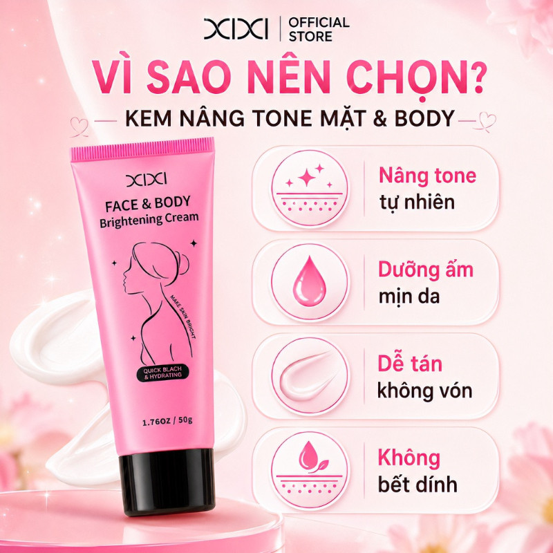 XIXI Kem Nâng Tone Mặt & Body, Sáng Mịn Tự Nhiên, Dưỡng Ẩm, Dễ Tán Không Bết Dính 70g wm004