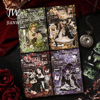 JIANWU Vintage Dark Gothic Hoa Nhân Vật Phong Cảnh Chất Liệu Cắt Dán Thêu Sò PET Miếng Dán Sáng Tạo DIY Tạp Chí Văn Phòng Phẩm