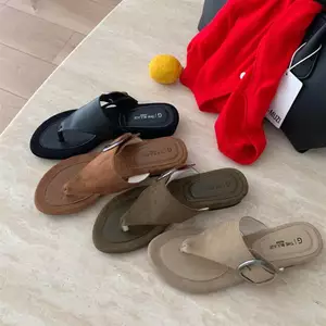 TT Phiên Bản Hàn Quốc Khóa Lật Dép Sandal Nữ Mùa Hè Thường Ngày Dày Gót Mờ Da Chống Trơn Trượt Lật-
