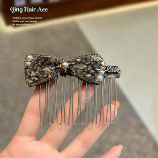 Đen Xám Full Kim Cương Nơ Chèn Lược Nữ Tính Khí Ngọc Trai Chèn Lược Đi Lại Hàng Ngày Phù Hợp Với Kẹp Tóc Phụ Kiện Tóc