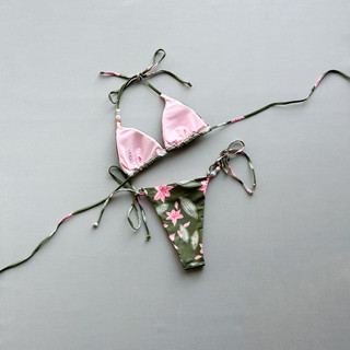 Đồ Bơi Nữ Hoa Xanh Tam Giác Cốc Dây Hai Mảnh Bikini Đồ Bơi