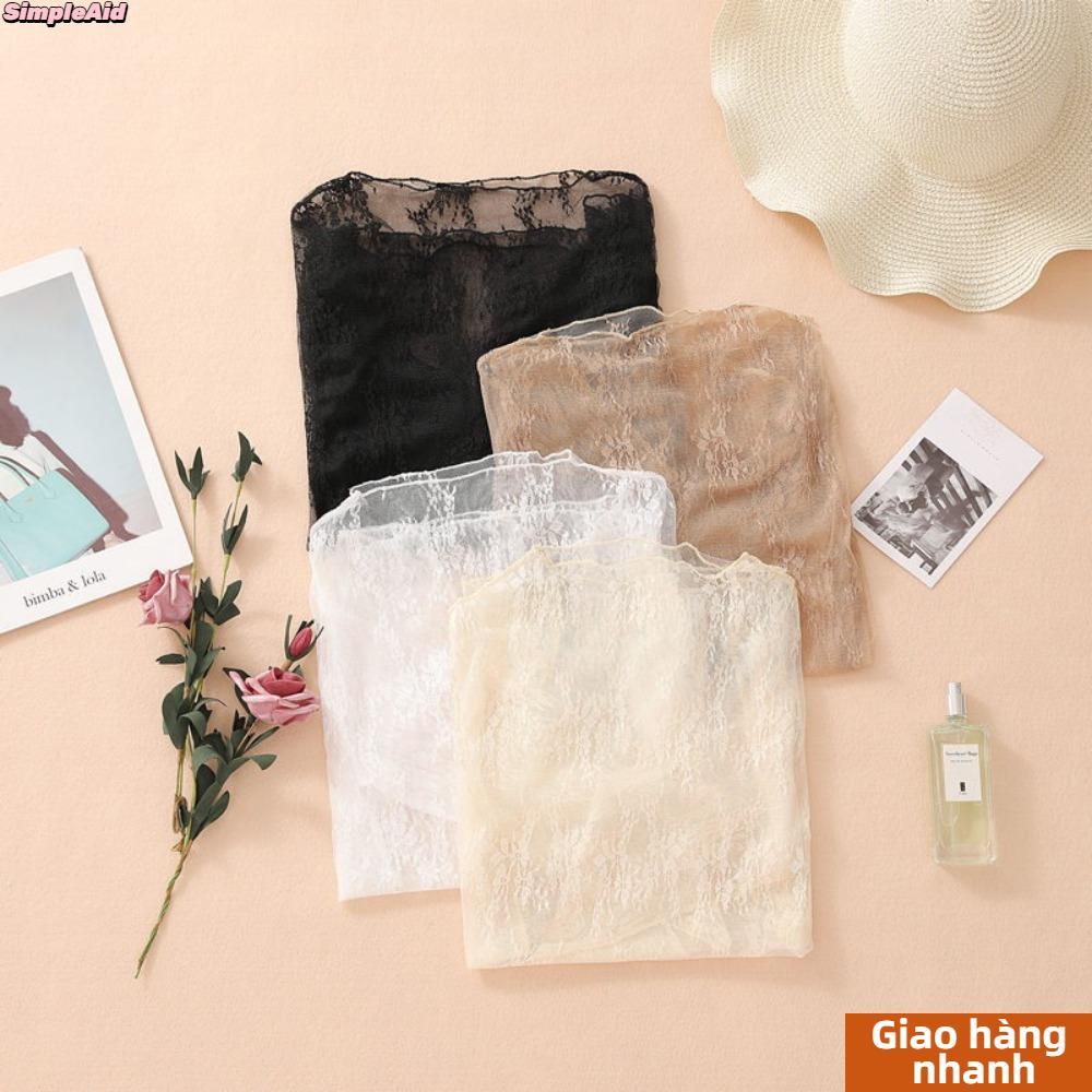[Vận chuyển nhanh] Áo sơ mi ren đơn giản, Quần áo nữ dài tay phối cảnh rỗng, Áo lưới nửa cổ cao trong suốt dành cho nữ
