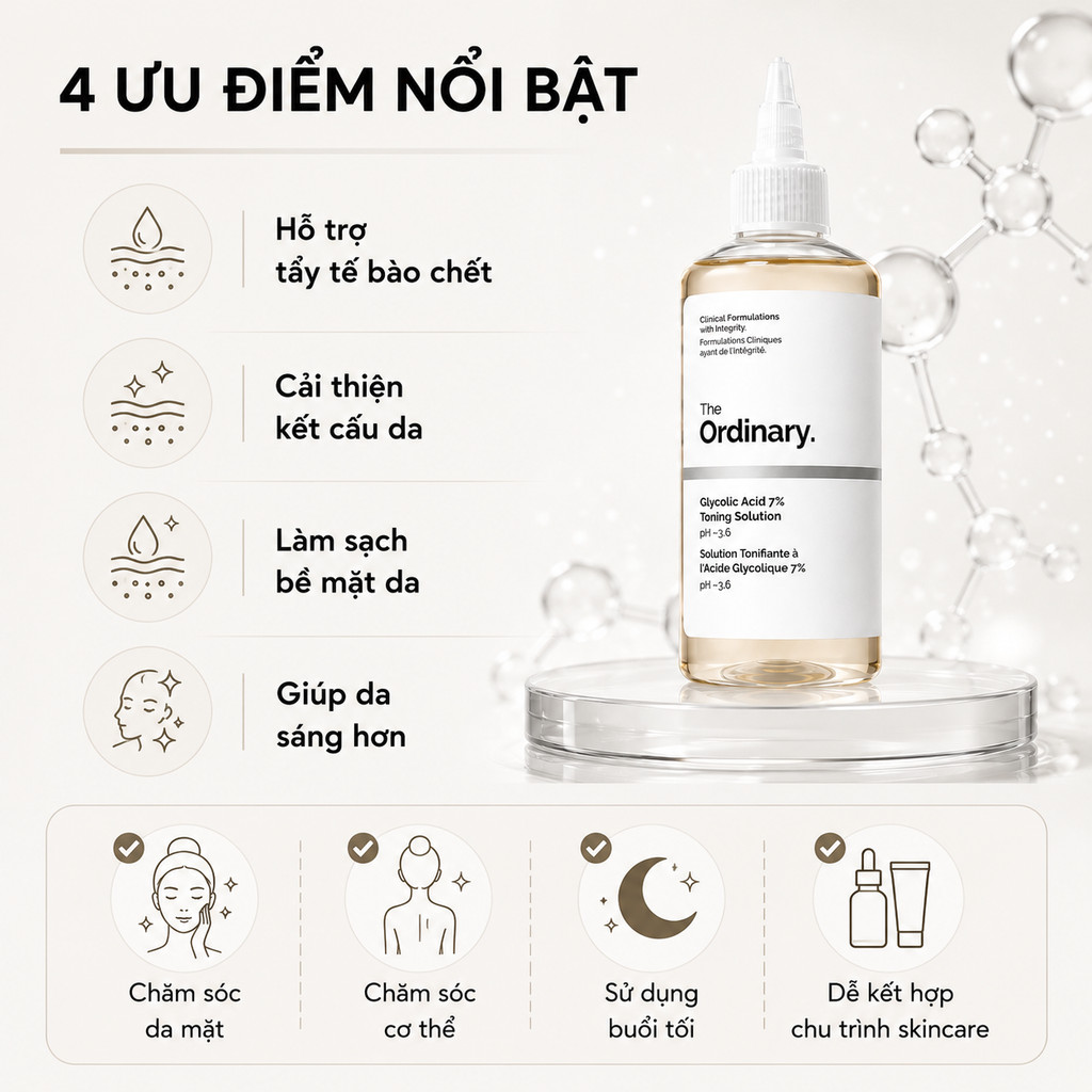 Toner 𝕋𝕙𝕖 𝕆𝕣𝕕𝕚𝕟𝕒𝕣𝕪 Glycolic Acid 7% 240ml | AHA Tẩy Da Chết, Sáng Da Chính Hãng