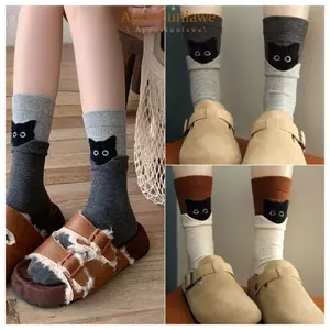 Tất Cotton IAPPORTUNIA, Tất Ống Giữa Mèo Hút Mồ Hôi, Thoải Mái Thoáng Khí Hoạt Hình Cặp Đôi Tất Mặc Thường Ngày