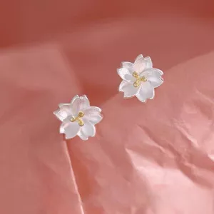 Bạc Tươi Hoa Anh Đào Bông Tai Tremella Sang Trọng Quà Tặng Nhỏ Bông Tai Ngọt Ngào Xuyên Bông Tai Vít Bạn Gái 6.16