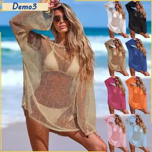 Đầm đi biển, Vỏ bọc đồ bơi họa tiết đan Boho, Thời trang nữ Lưới vải thoáng khí nhẹ Lưới che đi biển