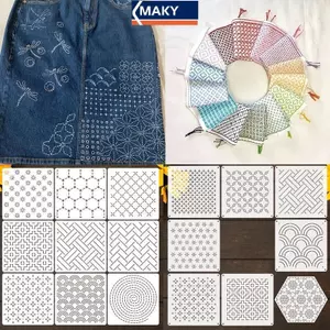 MAKY Chắp Vá Sashiko Thêu Stencil Bộ Mẫu Quilting Có Thể Tái Sử Dụng Cho DIY Thủ Công May Trang Trí Dự Án VN