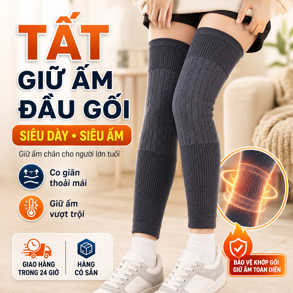 ⚡Ship Nhanh⚡Tất đầu gối dày dặn siêu ấm | Bọc chân dài chống lạnh chuyên dụng | Tất chân giữ ấm cho người già