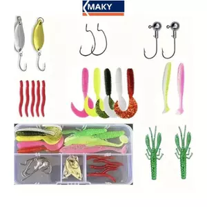 MAKY Mồi Câu Cá Bộ Mồi Mềm Và Cứng Bộ Bánh Răng Lớp Jig Thìa Cho Bass Pike Quay Câu Chuyện Phụ Kiện Có Hộp VN