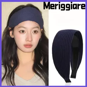 Băng đô đan rộng MERIGGIARE, Băng đô Turban mềm cao cấp, Màu trơn cổ điển có dây đeo đầu răng Phụ kiện tóc