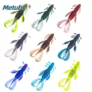 METUBE 4 Cái / bộ Tôm Mồi Mềm, Hoa Văn Tôm Hùm Tư Thế Bơi Như Thật Mồi Câu Cá PVC, LifeLike Mô Phỏng Cơ Thể Laser Phản Quang 10.5g / 9,5cm Giàn Khoan Không Cỏ Biển Bass