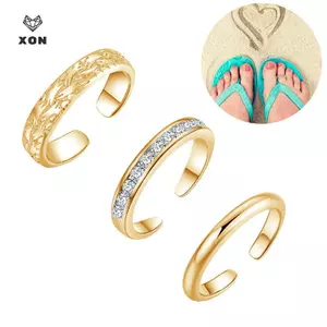 Bộ 3 Nhẫn Ngón Chân Cho Nữ Mạ Vàng 18K Có Thể Điều Chỉnh Nhẫn Hoa Đơn Giản Trang Sức Bãi Biển [Mina]