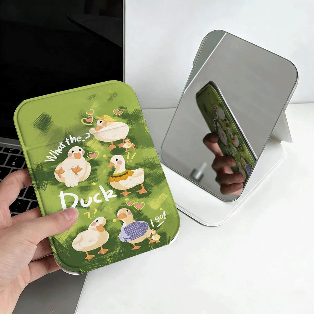 Gương gấp mini họa tiết vịt con xanh lá cute gương cầm tay đi biển