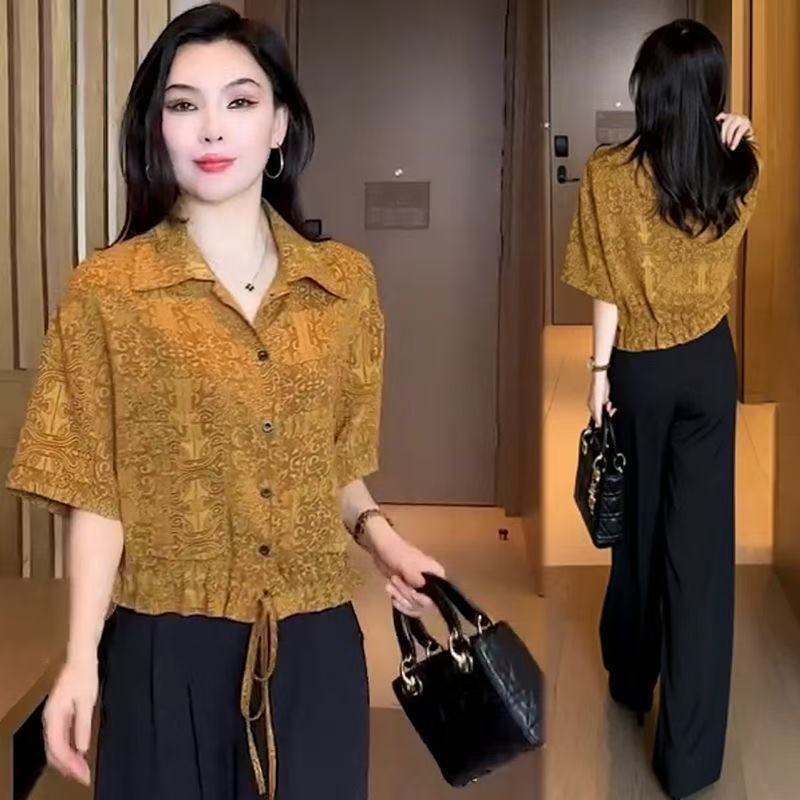Áo sơ mi ngắn tay thời trang và giản dị, phong cách mới mùa hè, thời trang và giản dị, quần áo nữ giảm béo